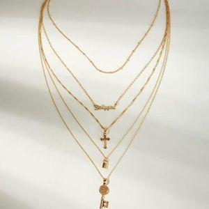 Cross & Lock Multi Layered Pendant Necklace